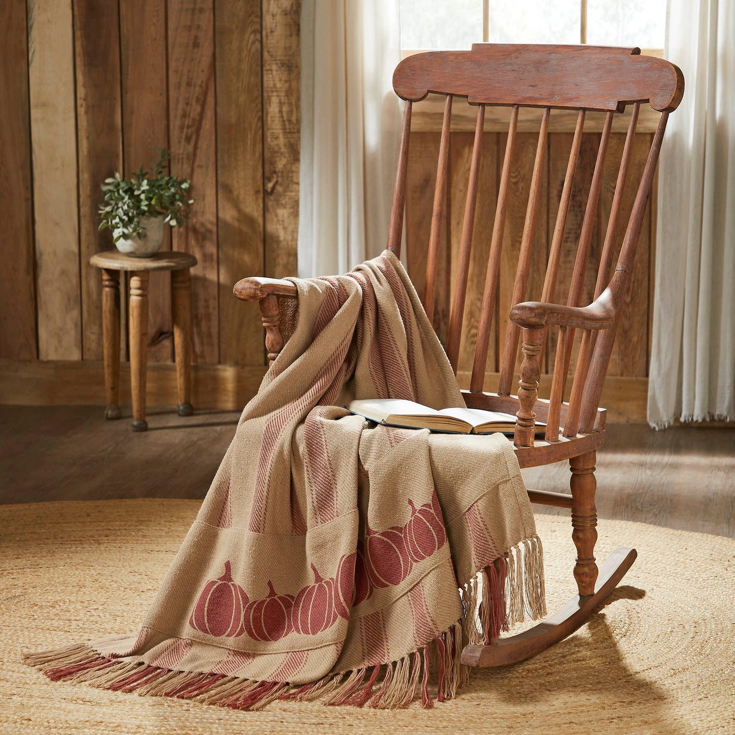 Harvest Blessings Pumpkin Patch Ticking Stripe Woven Throw Blanket Fall Autumn Farmhouse Home Decor Accent