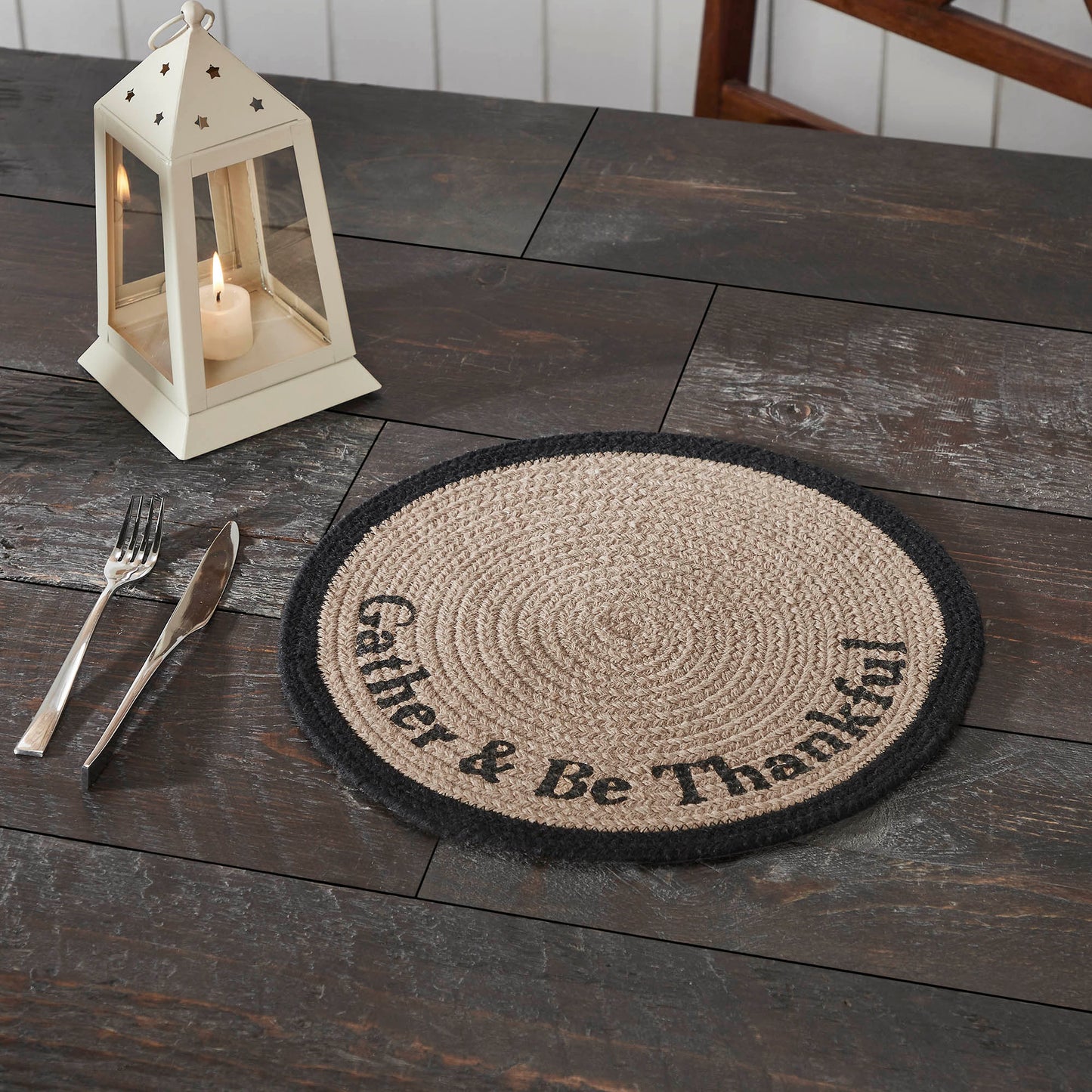 Autumn Harvest Blessings Stencil Round Placemat 14Inch Gather & Be Thankful Farmhouse Table Decor for Fall & Thanksgiving