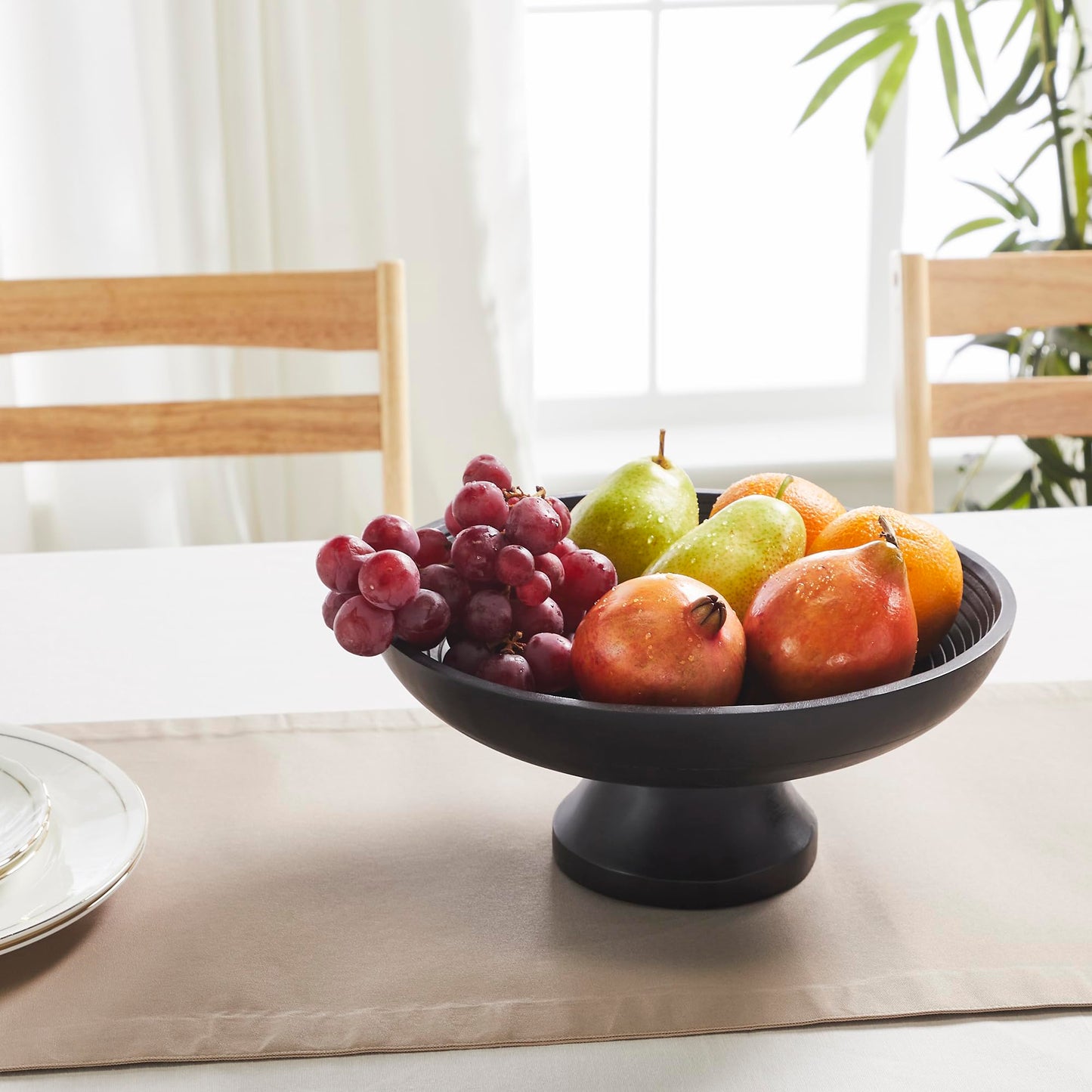 Ribbed Black Wooden Bowl