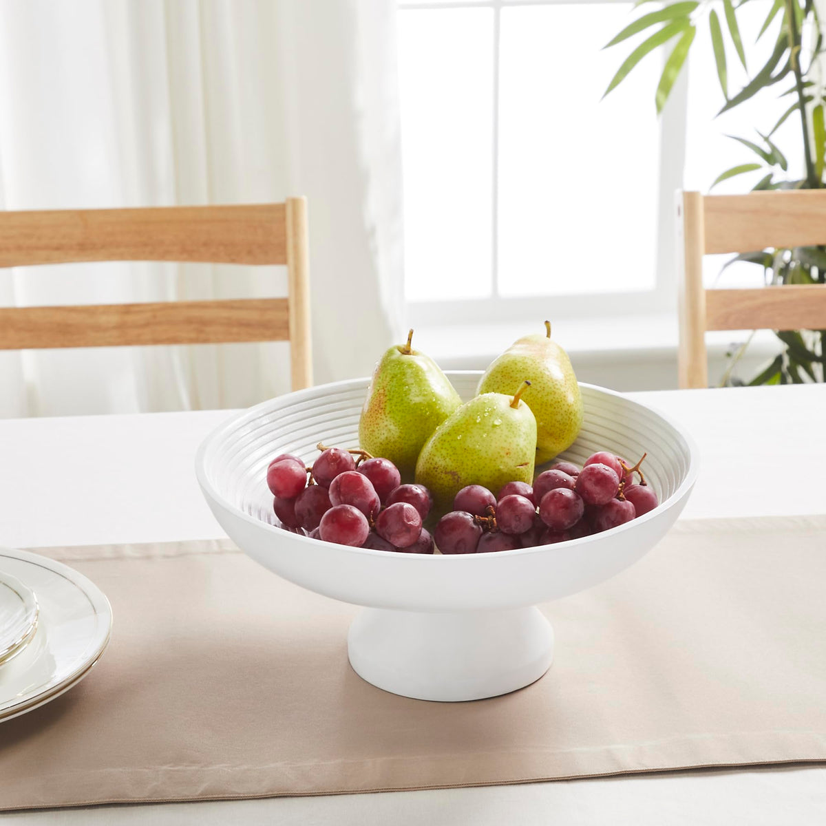 Ribbed White Wooden Bowl