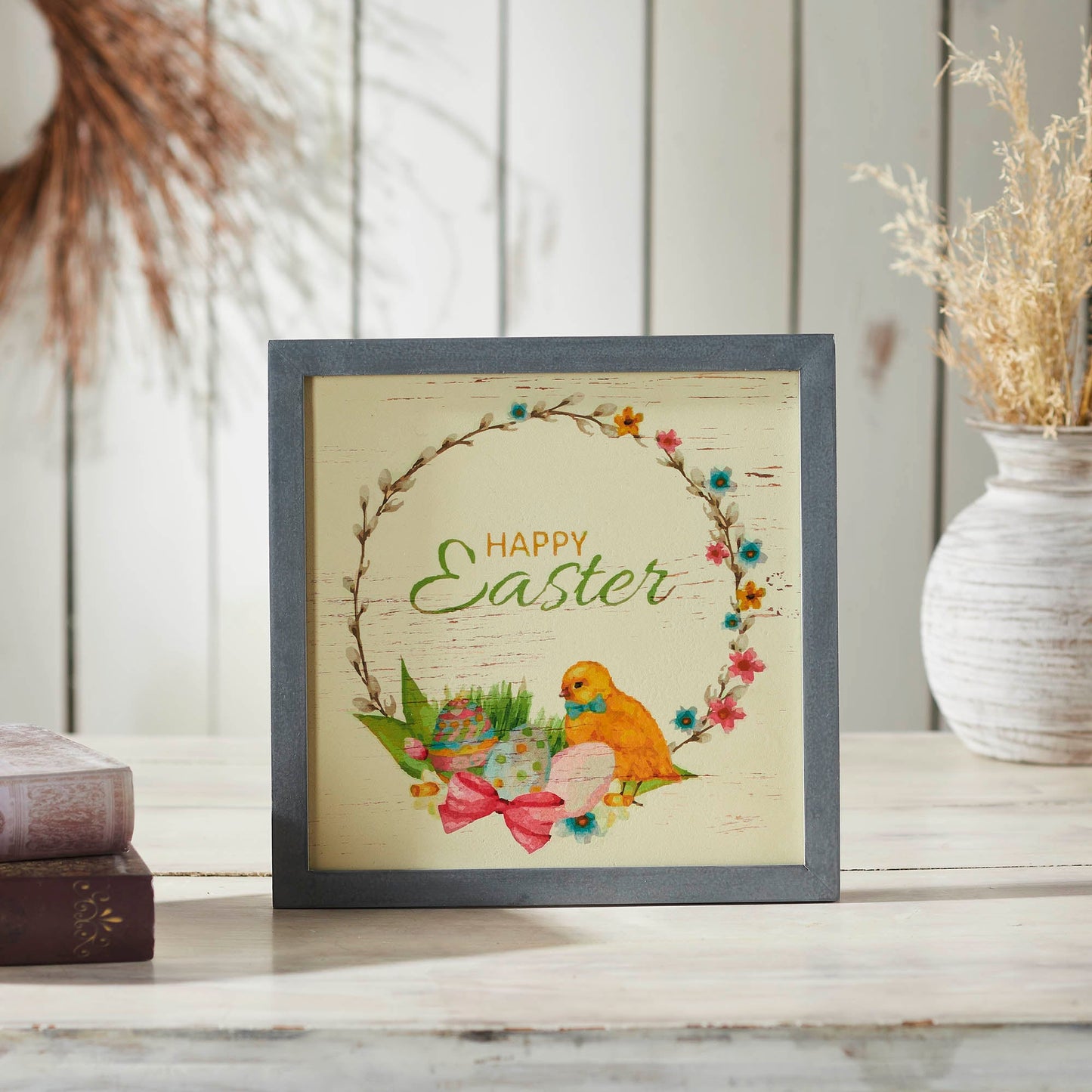 Bunny Hop Happy Easter Chick & Wreath MDF Wall Sign