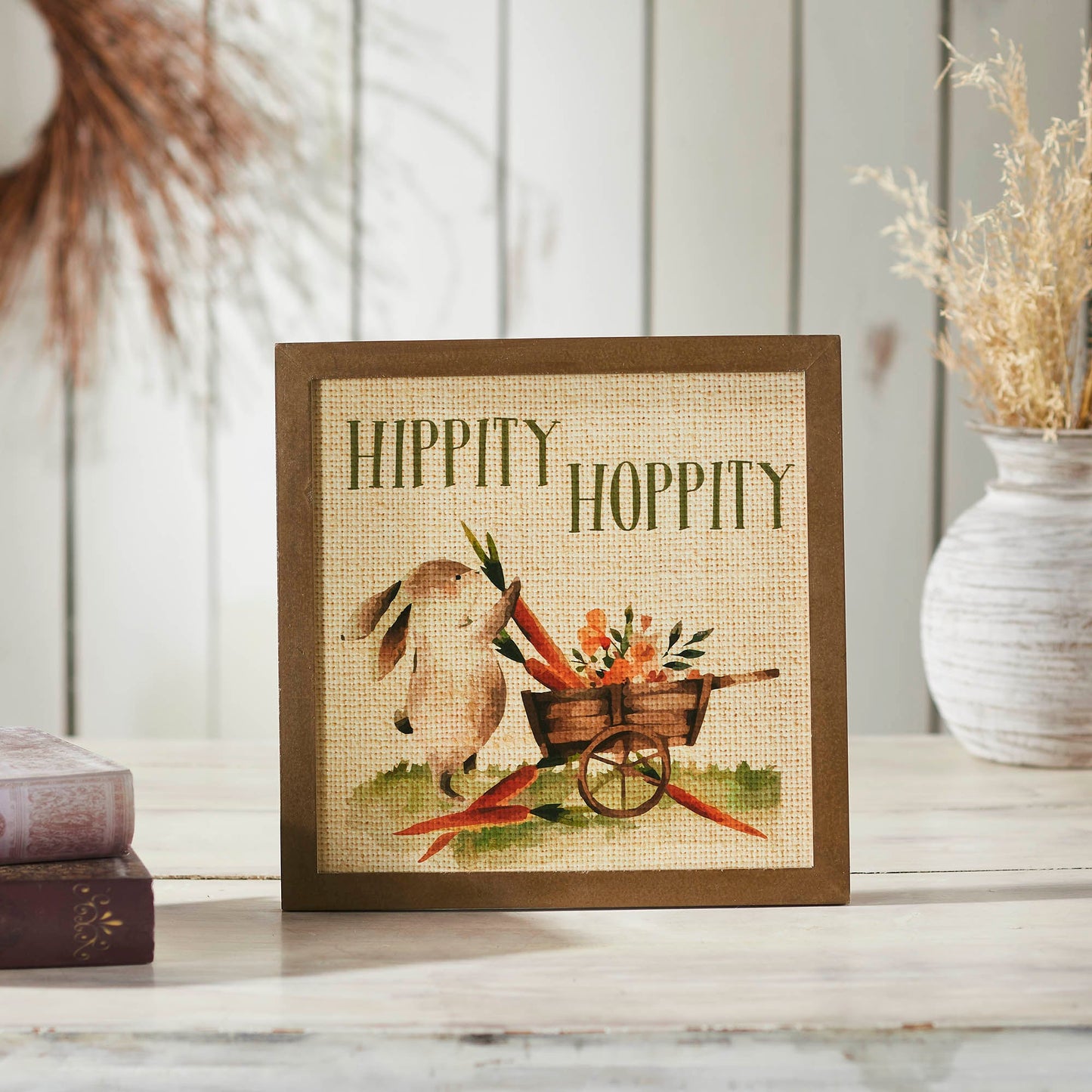 Bunny Hop Hippity Hoppity Bunny & Carrot Wagon MDF Wall Sign