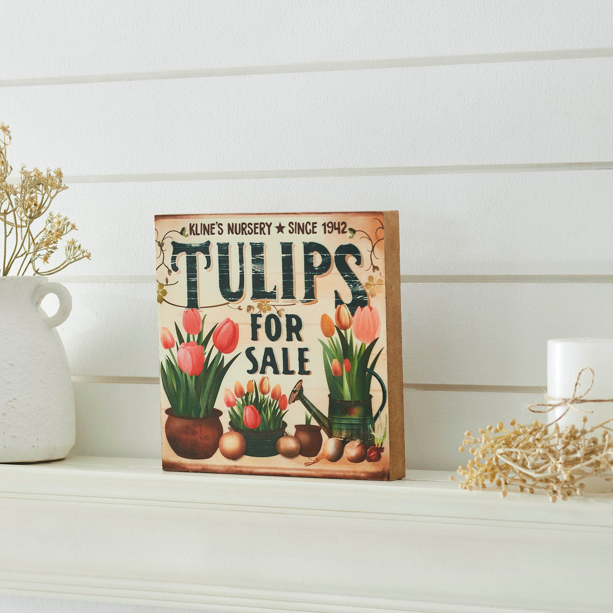 Spring In Bloom Tulips For Sale MDF Block Sign