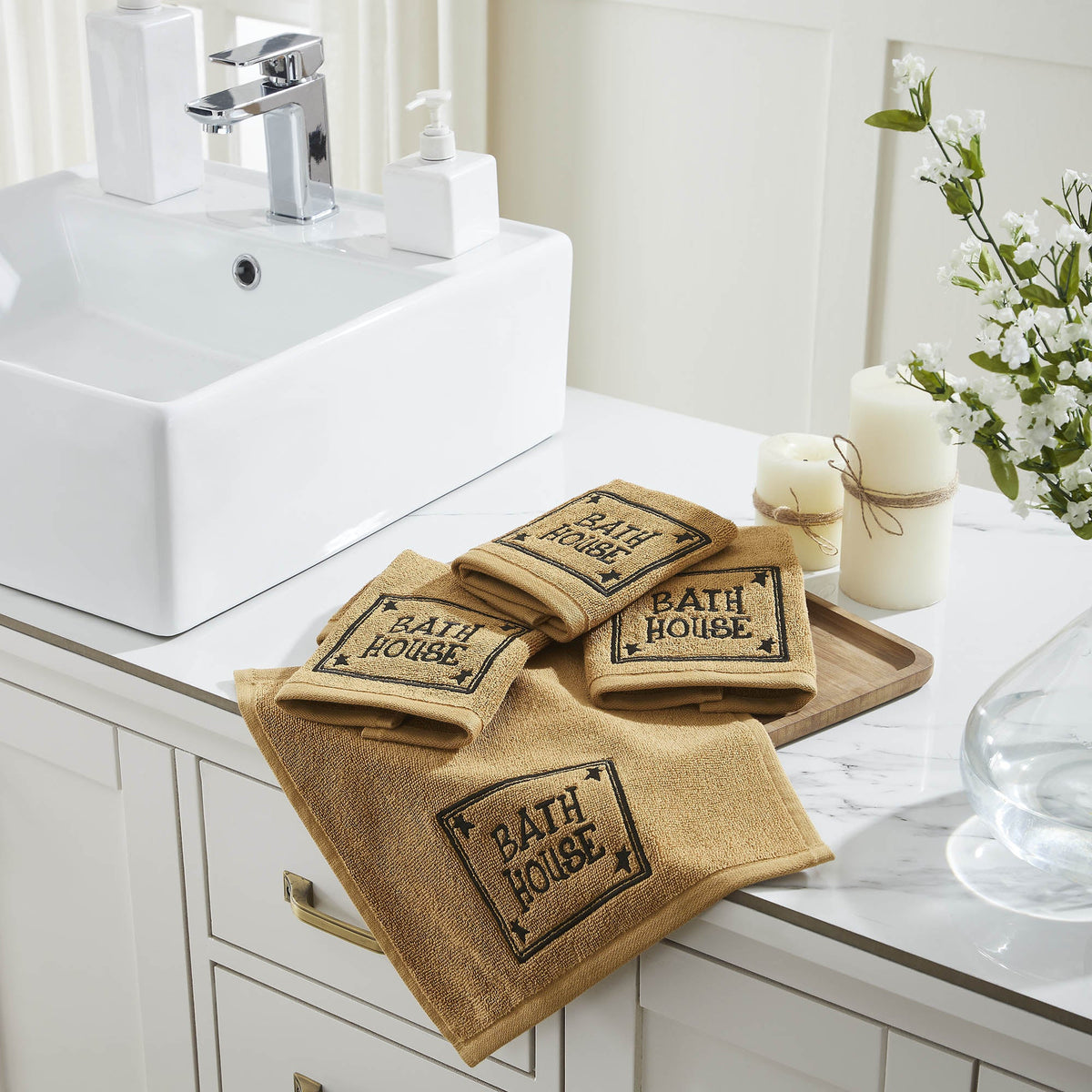 Bath House Prim Stars Tan Washcloth Set of 4