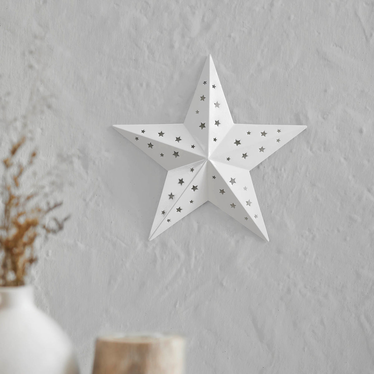 Metal Star Punched White 12x12