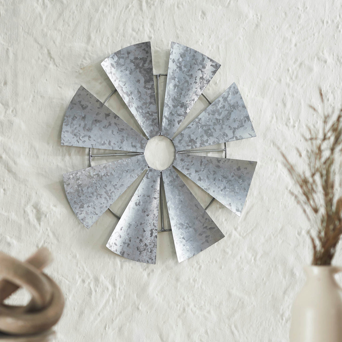 Galvanized Metal Windmill Blades Wall Hanging