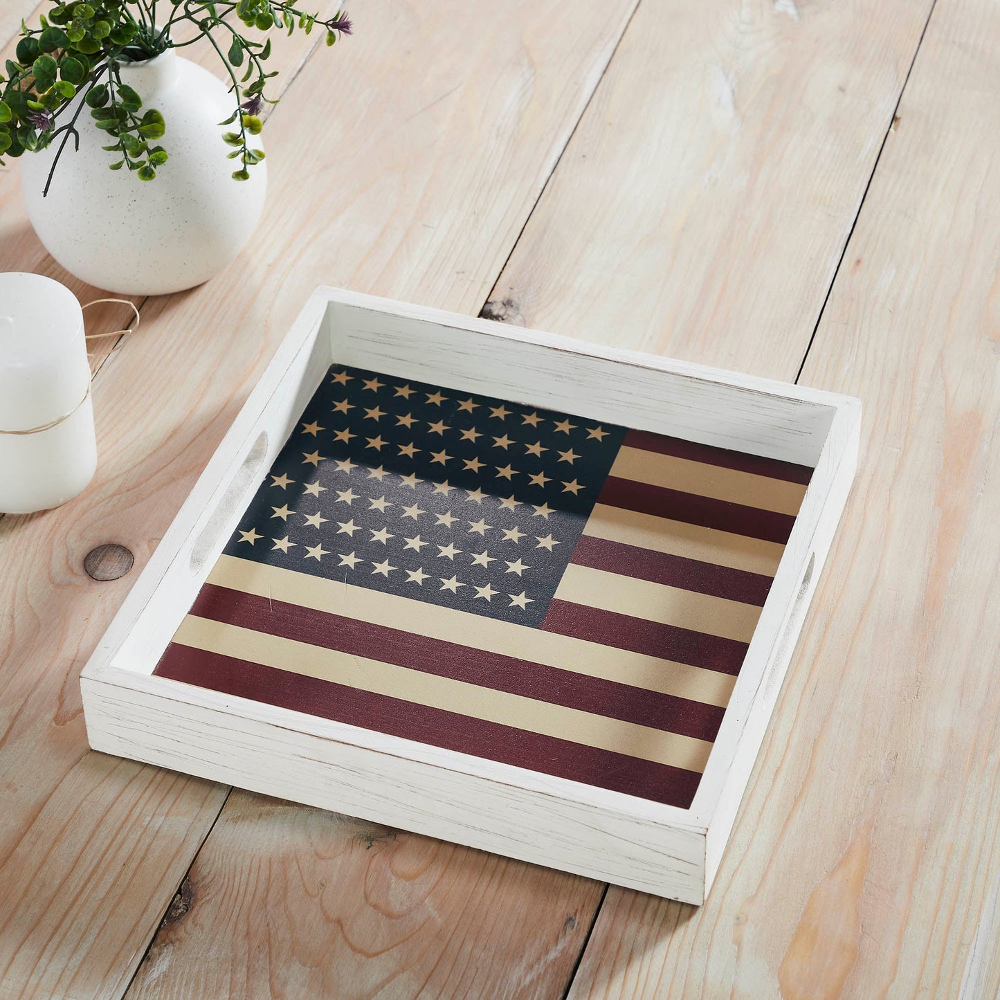 Vintage USA Flag White MDF Decorative Tray