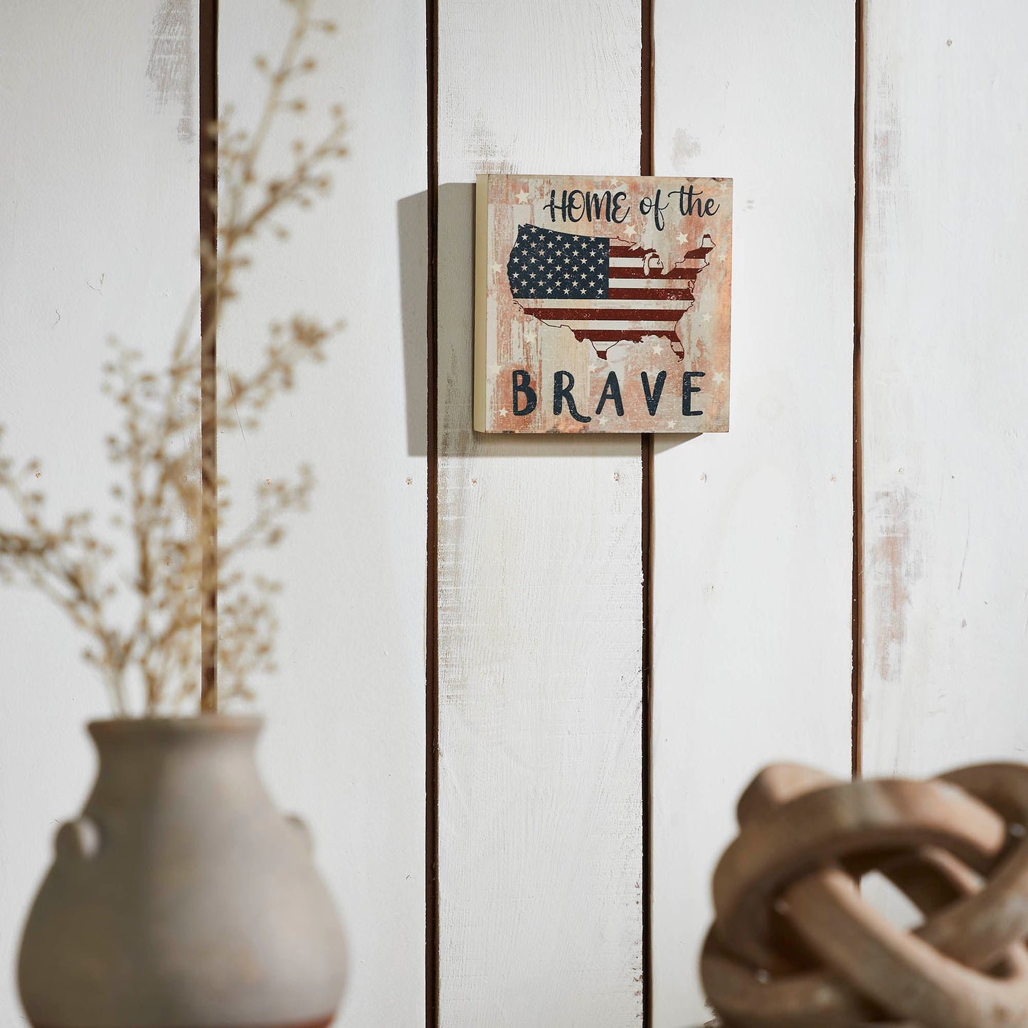 My Country Home Of The Brave American Flag On Map MDF Block Sign 6x6x1