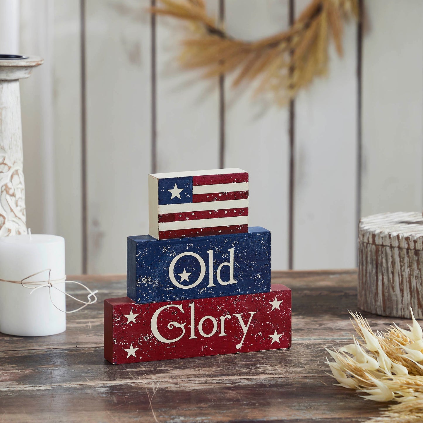 Vintage Old Glory w/ Flag MDF Block Sign