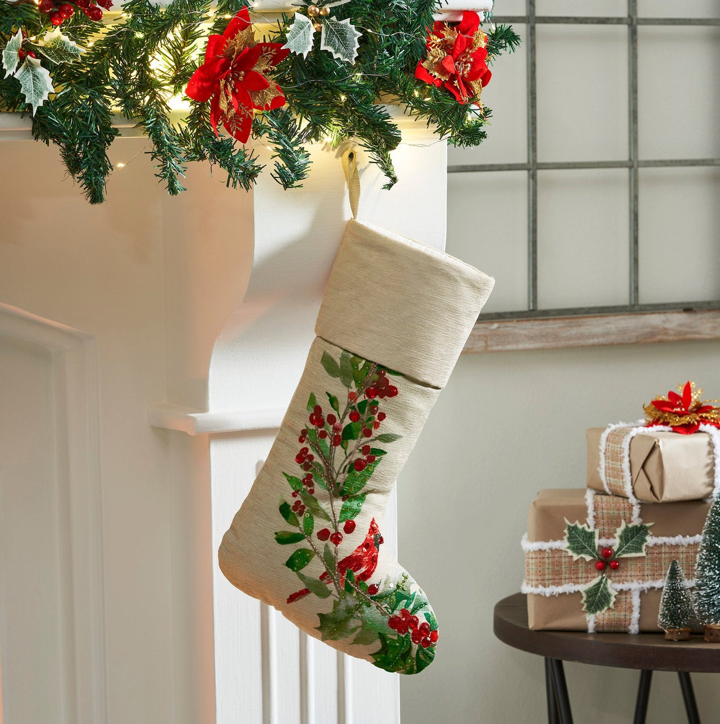 Cardinal Holly Stocking
