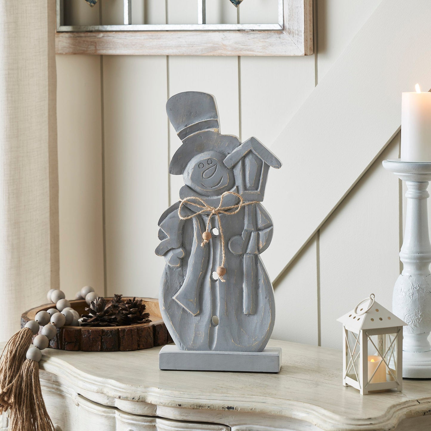 Festive Frosty Distressed Grey Wooden Snowman
