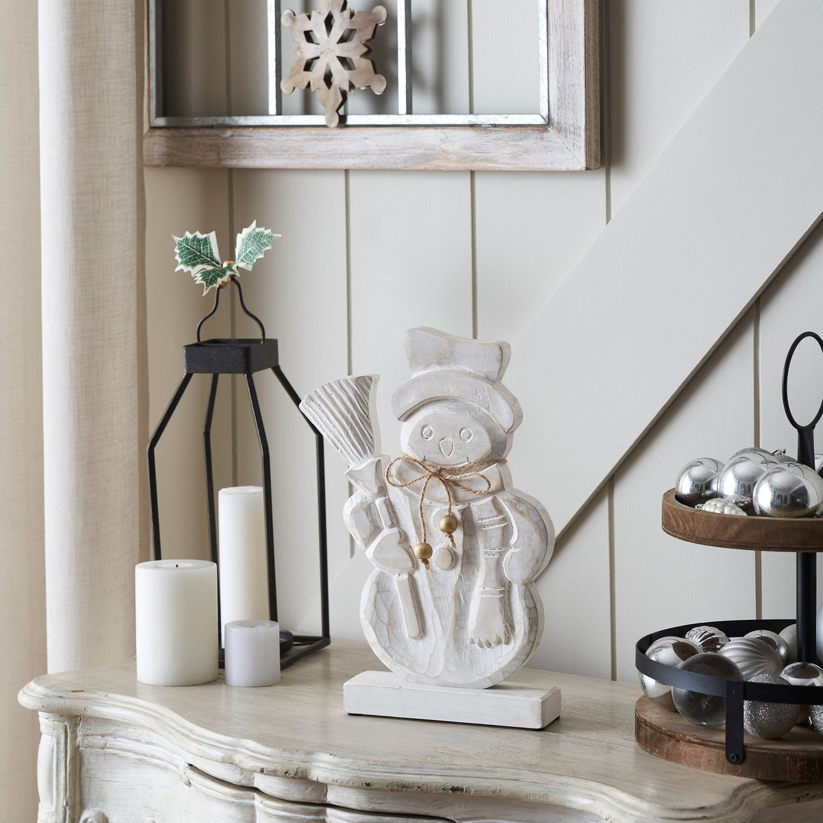 Blizzard Bliss Distressed White Wooden Snowman