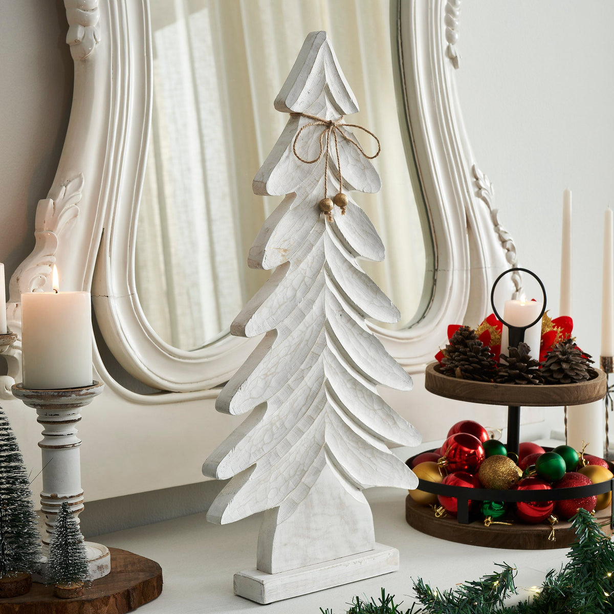 All is Calm Distressed White Wooden Tree