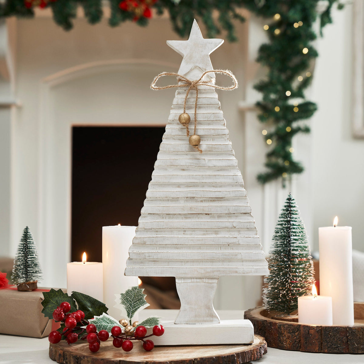 Starbright Distressed White Wooden Tree 17x7.75x2