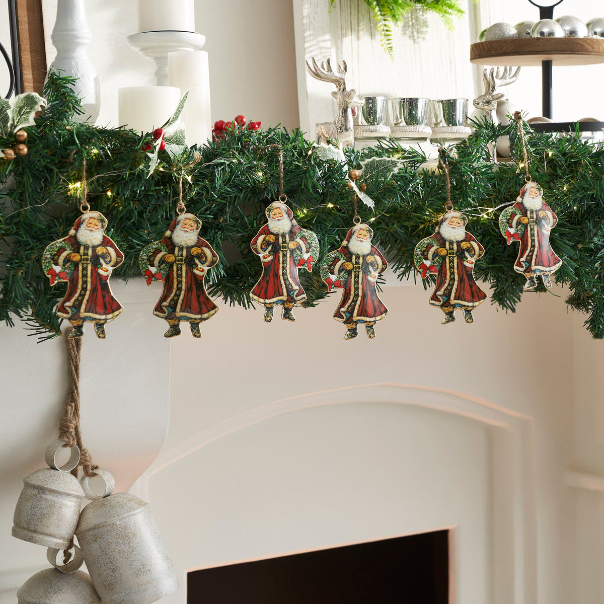 Jolly Old St Nick Metal Ornament Set of 6