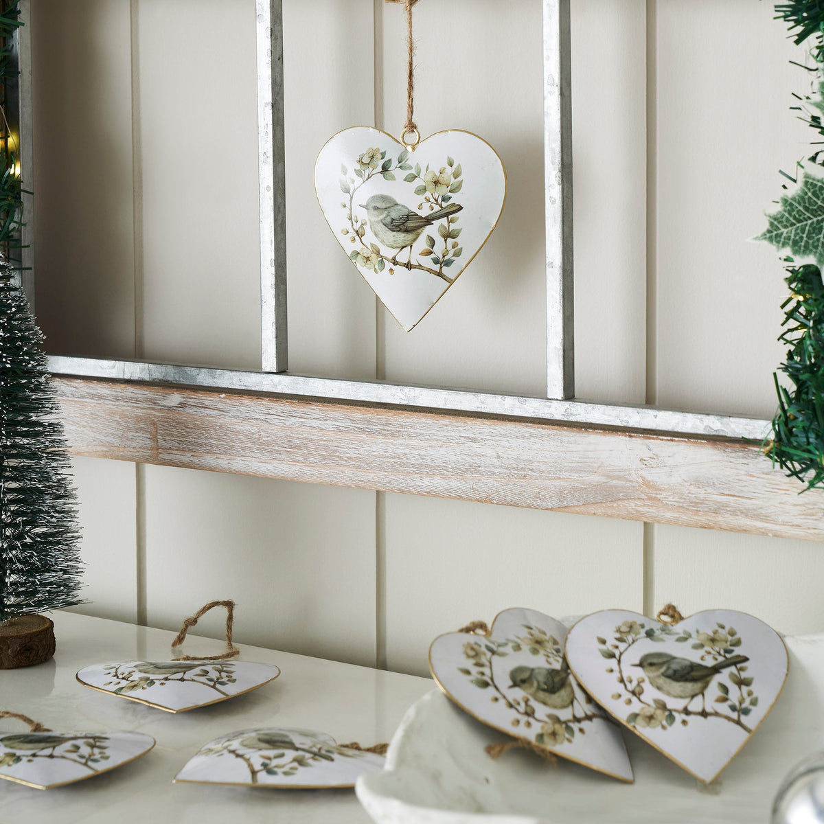Floral Finch Metal Ornament Set of 6