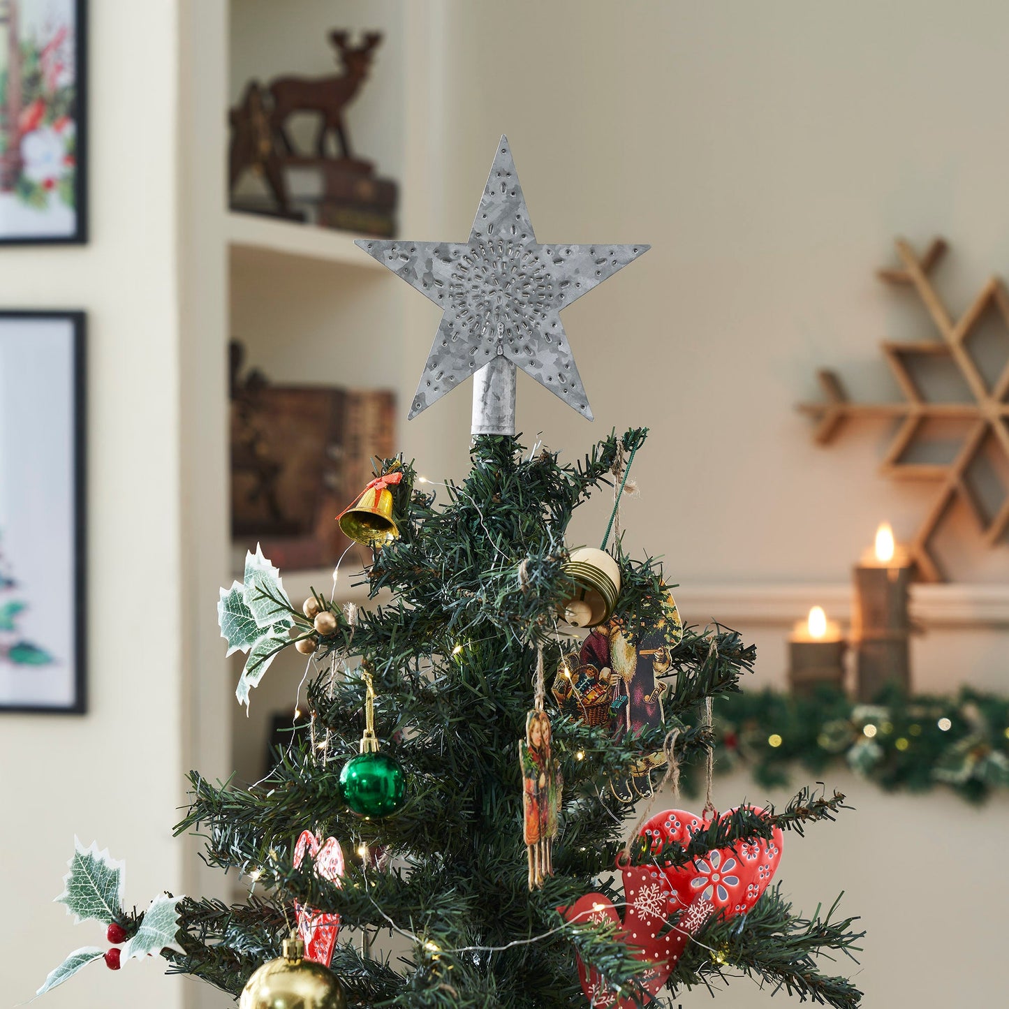 Punched Metal Star Tree Topper Galvanized
