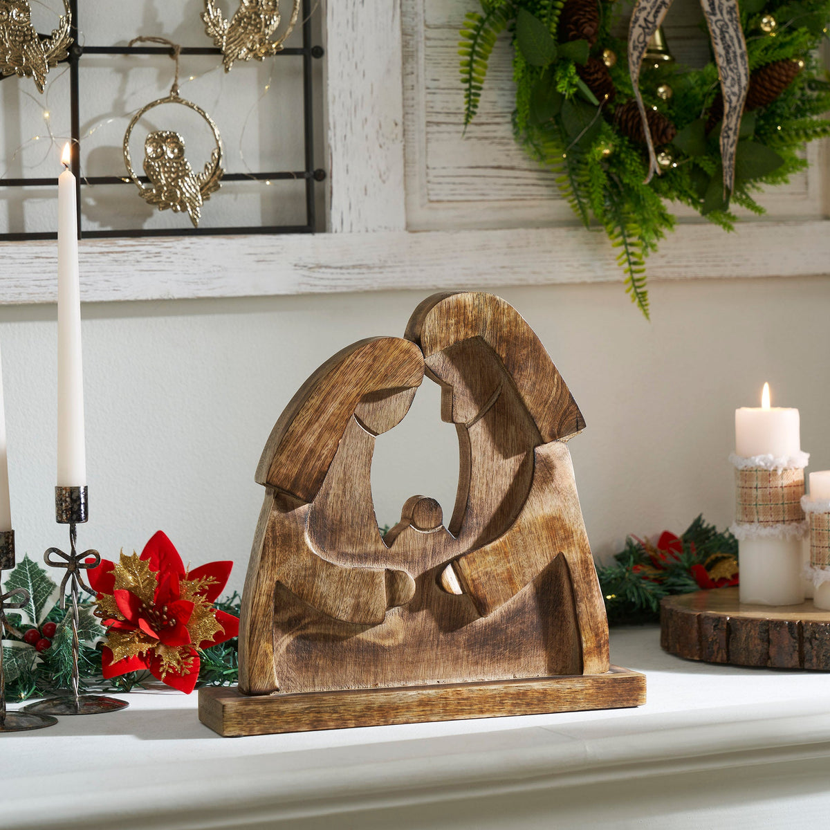 Mary and Joseph Dark Wooden Decor
