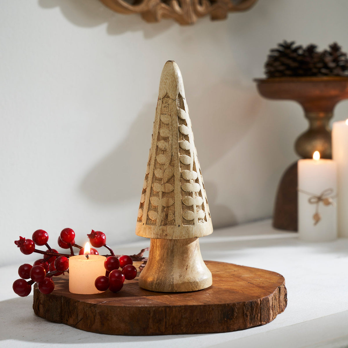 Natural Wooden Carved Cone Tree Medium