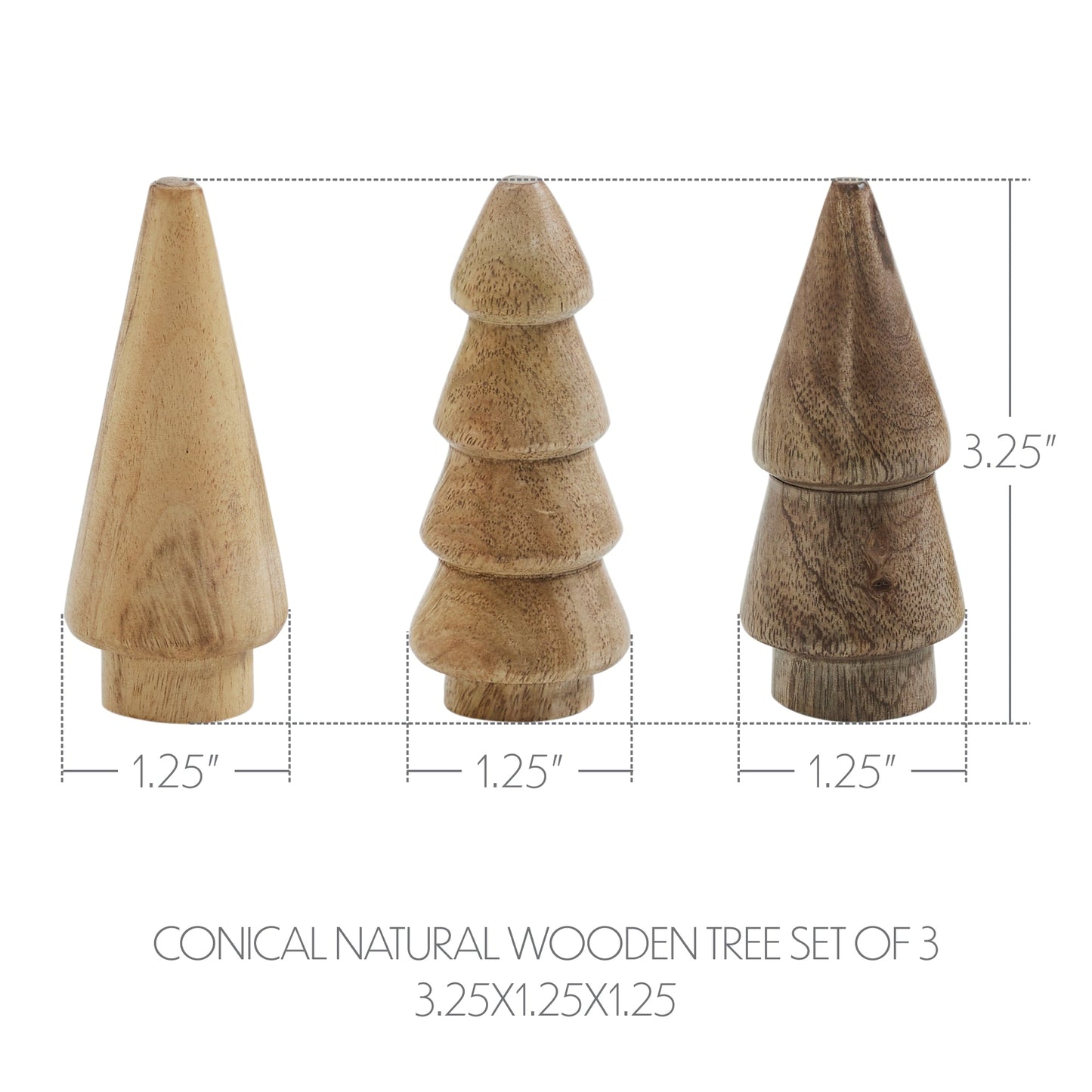Conical Natural Wooden Tree Set of 3 - 3.25x1.25x1.25
