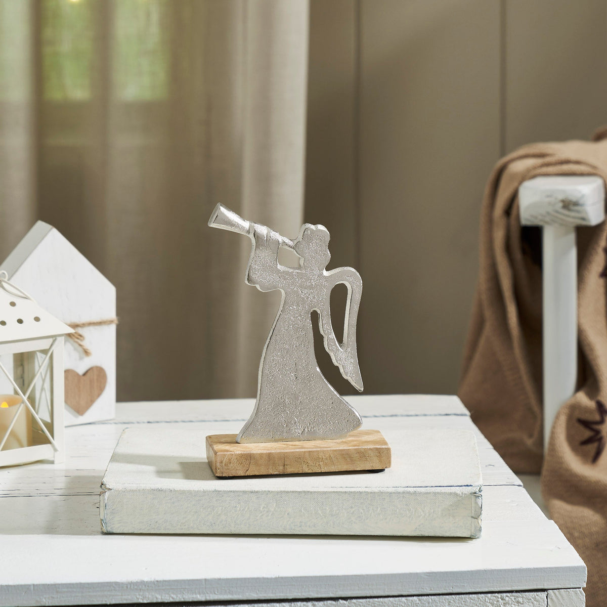 Hark the Herald Metal Angel on Wooden Stand