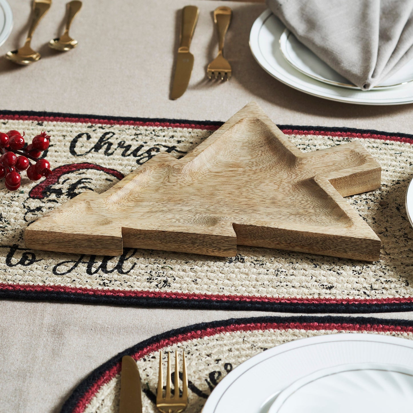 Tree-Shaped Natural Wooden Decorative Tray