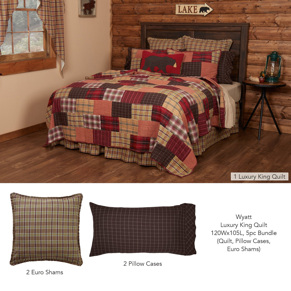 Wyatt Luxury King Quilt 120Wx105L 5pc Bundle (Quilt, Pillow Cases, Euro Shams)