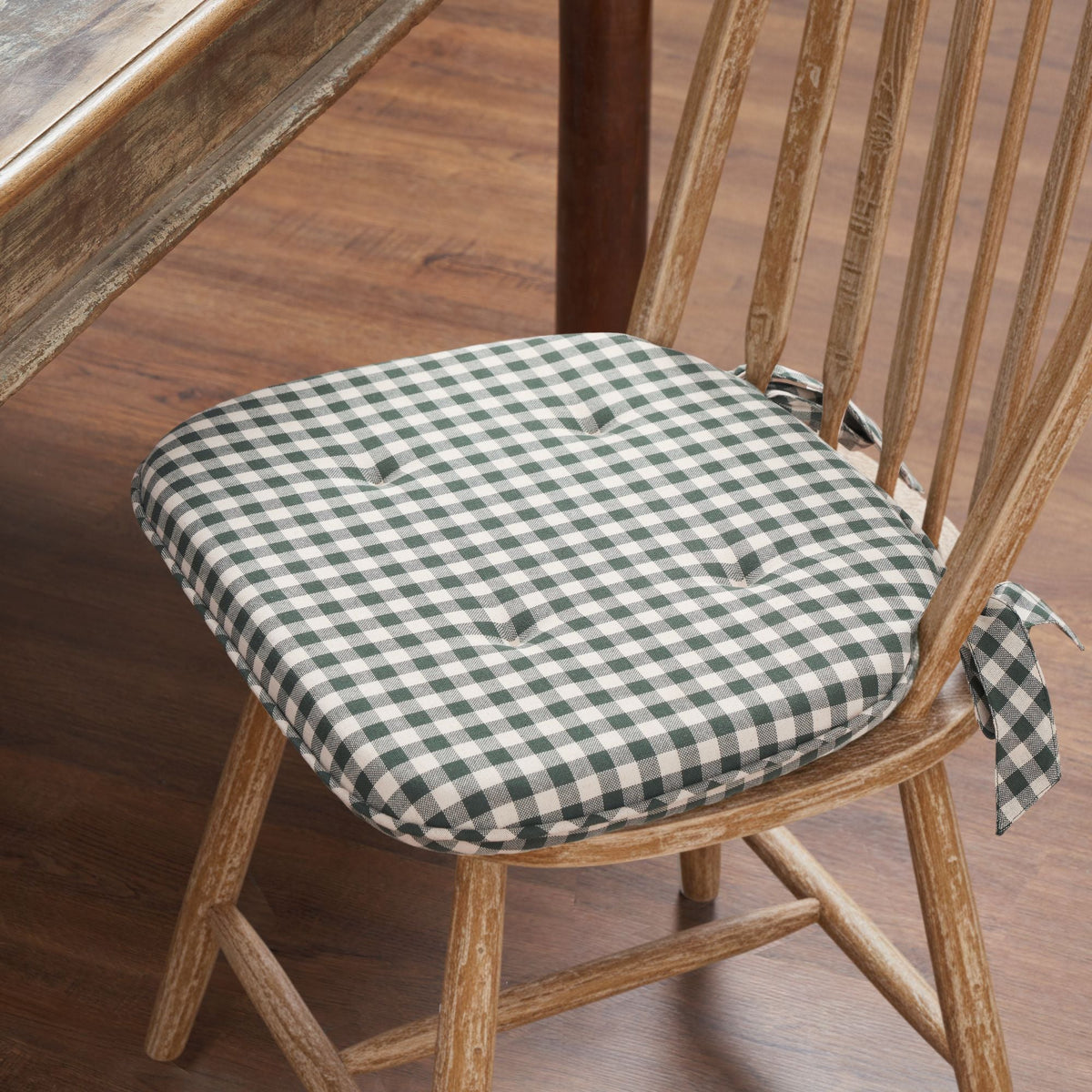 Deep Moss Green Gingham Cotton Chair Pad