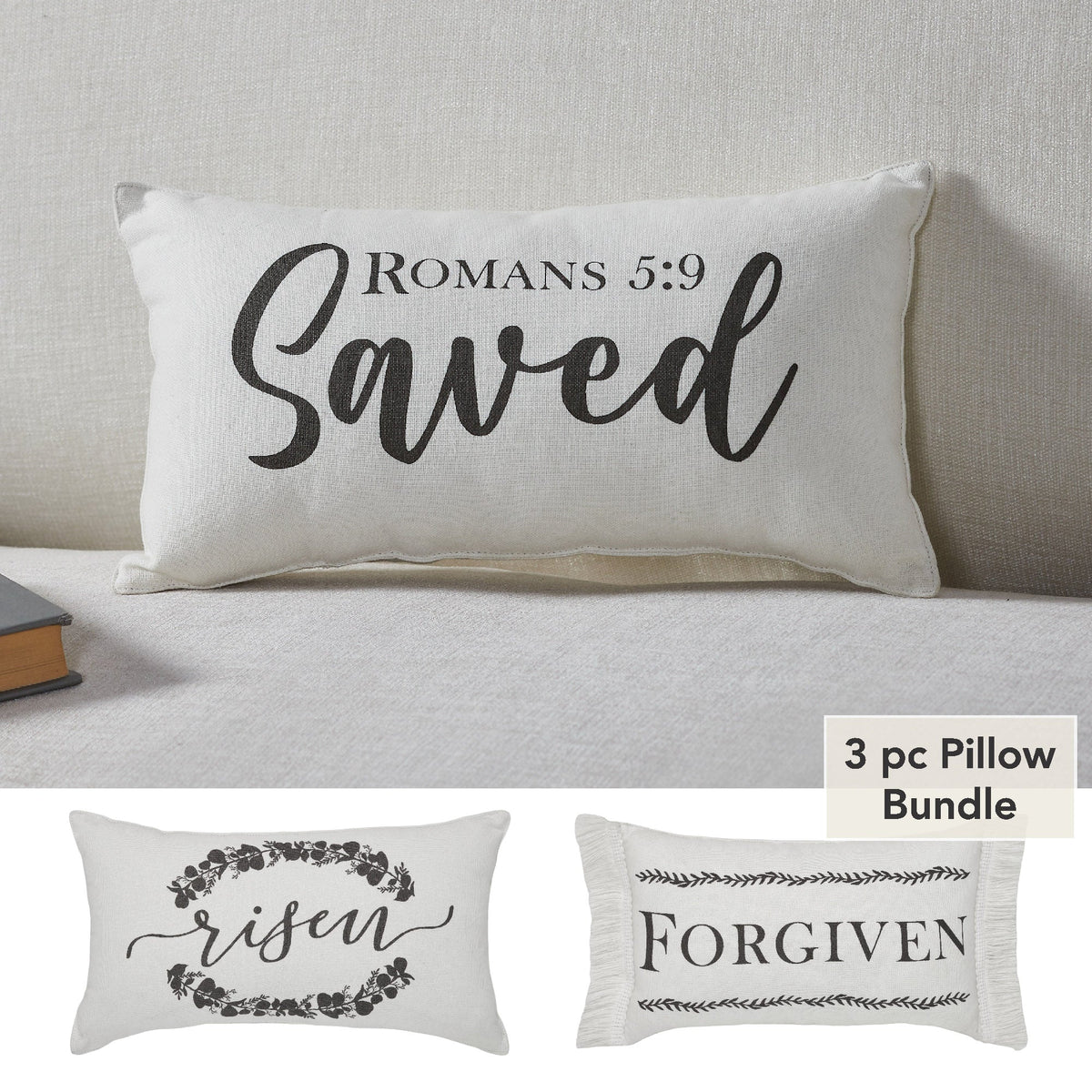 Risen Saved Forgiven Inspirational Pillows (3PC Bundle)