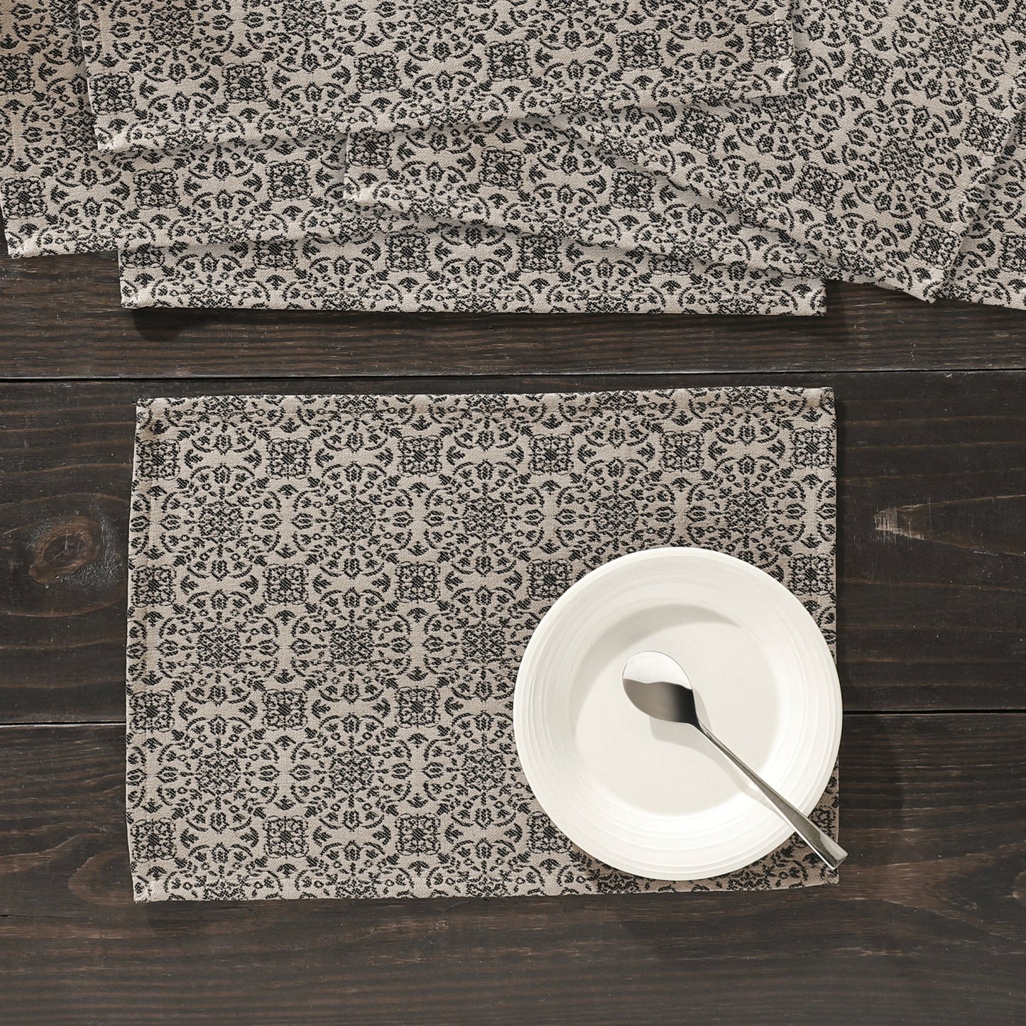 Custom House Black Tan Jacquard Placemat Set of 6