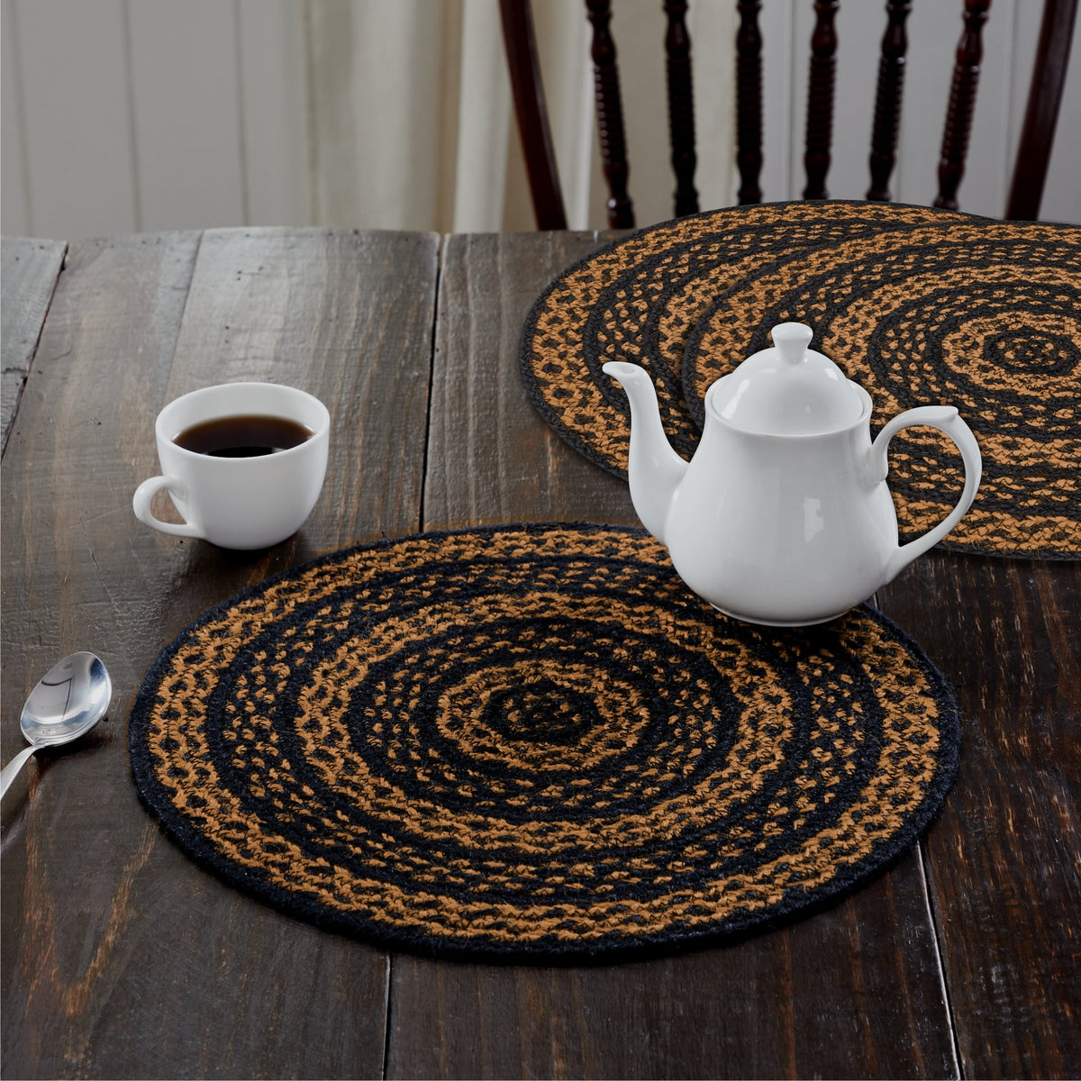 Black & Tan Jute Trivet 15 inch Diameter Set of 3