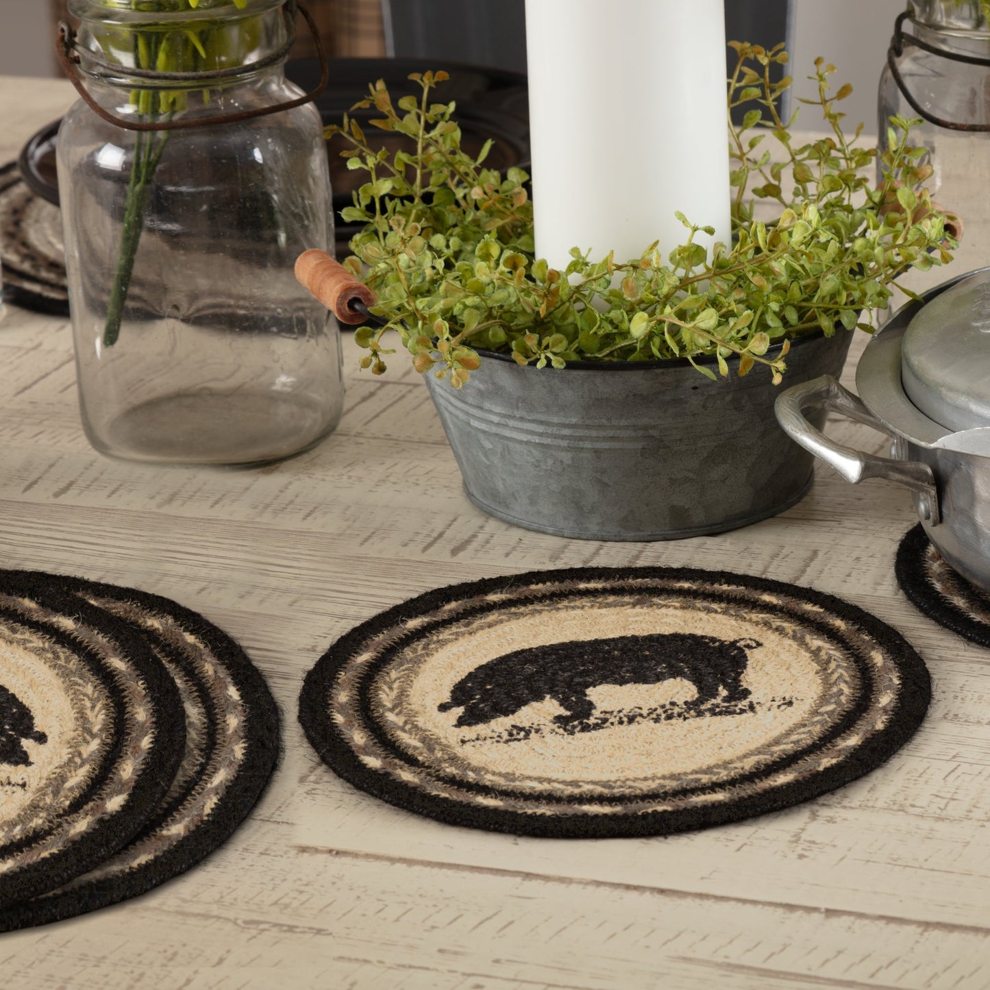 Sawyer Mill Charcoal Pig Jute Trivet Set of 3