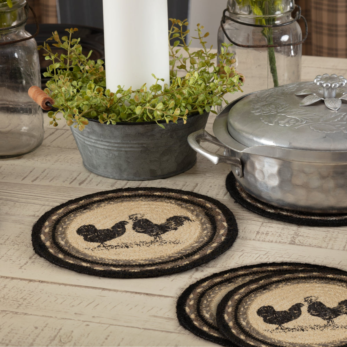 Sawyer Mill Charcoal Poultry Jute Trivet Set of 3