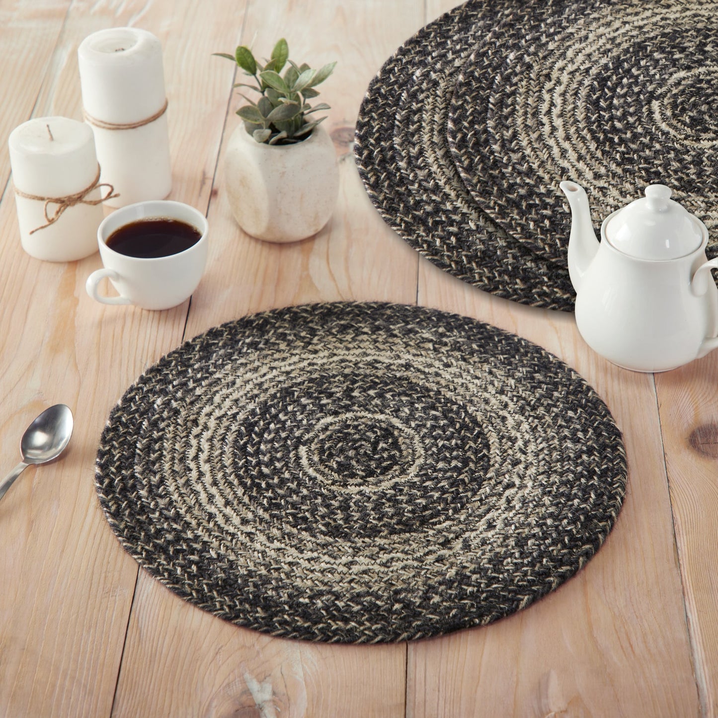 Sawyer Mill Black White Jute Trivet 15 inch Diameter Set of 3