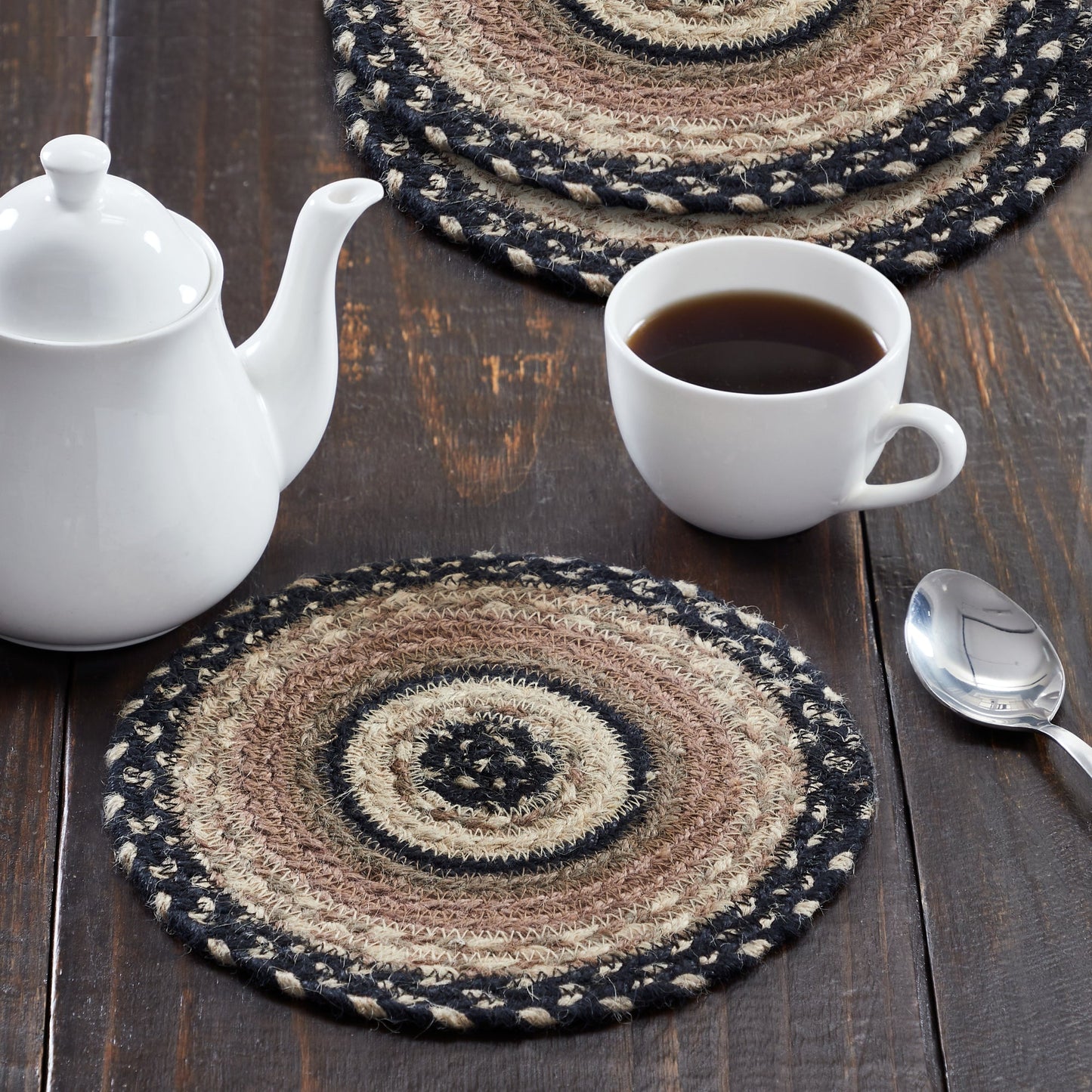 Sawyer Mill Charcoal Creme Jute Trivet 8 Set of 3