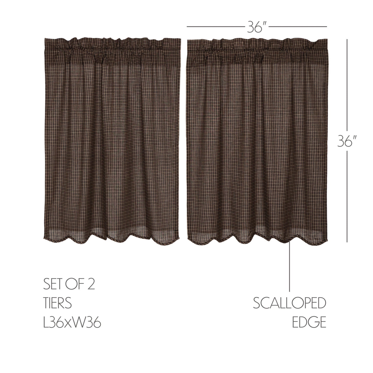 Kettle Grove Plaid Tier Scalloped Set of 2 L36xW36