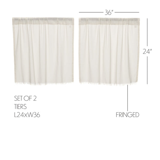 Tobacco Cloth Antique White Tier Fringed Set of 2 L24xW36