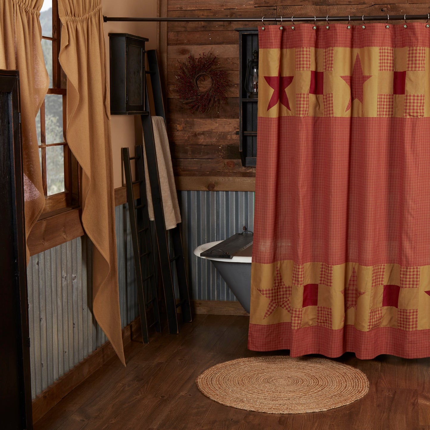 Ninepatch Star Shower Curtain w/ Patchwork Borders