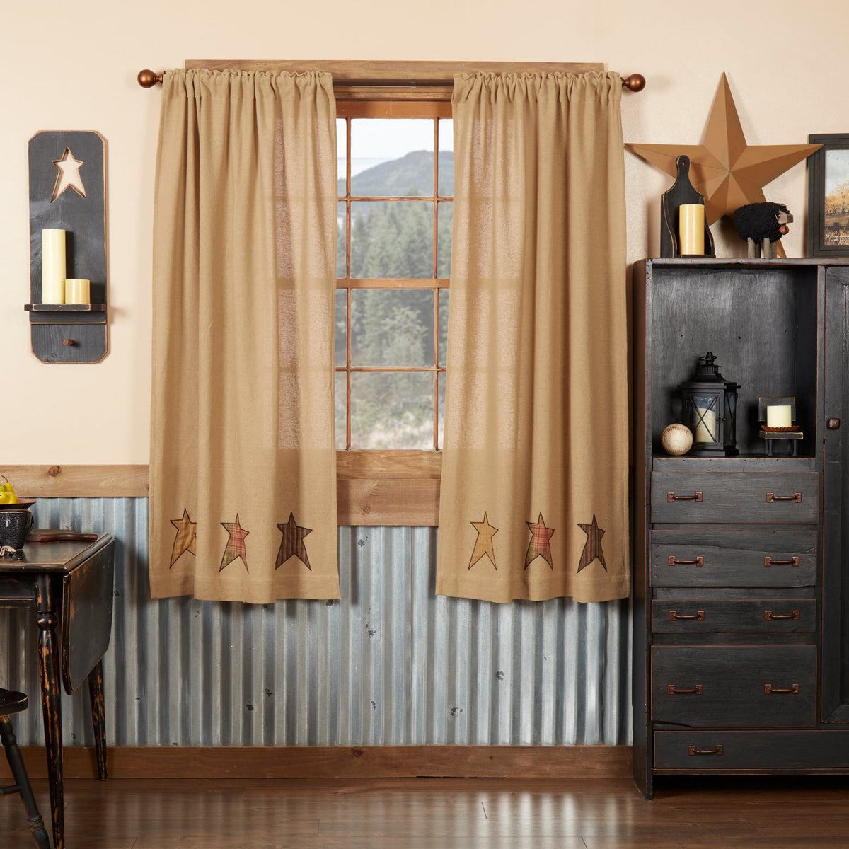 Stratton Burlap Applique Star Short Panel Set of 2