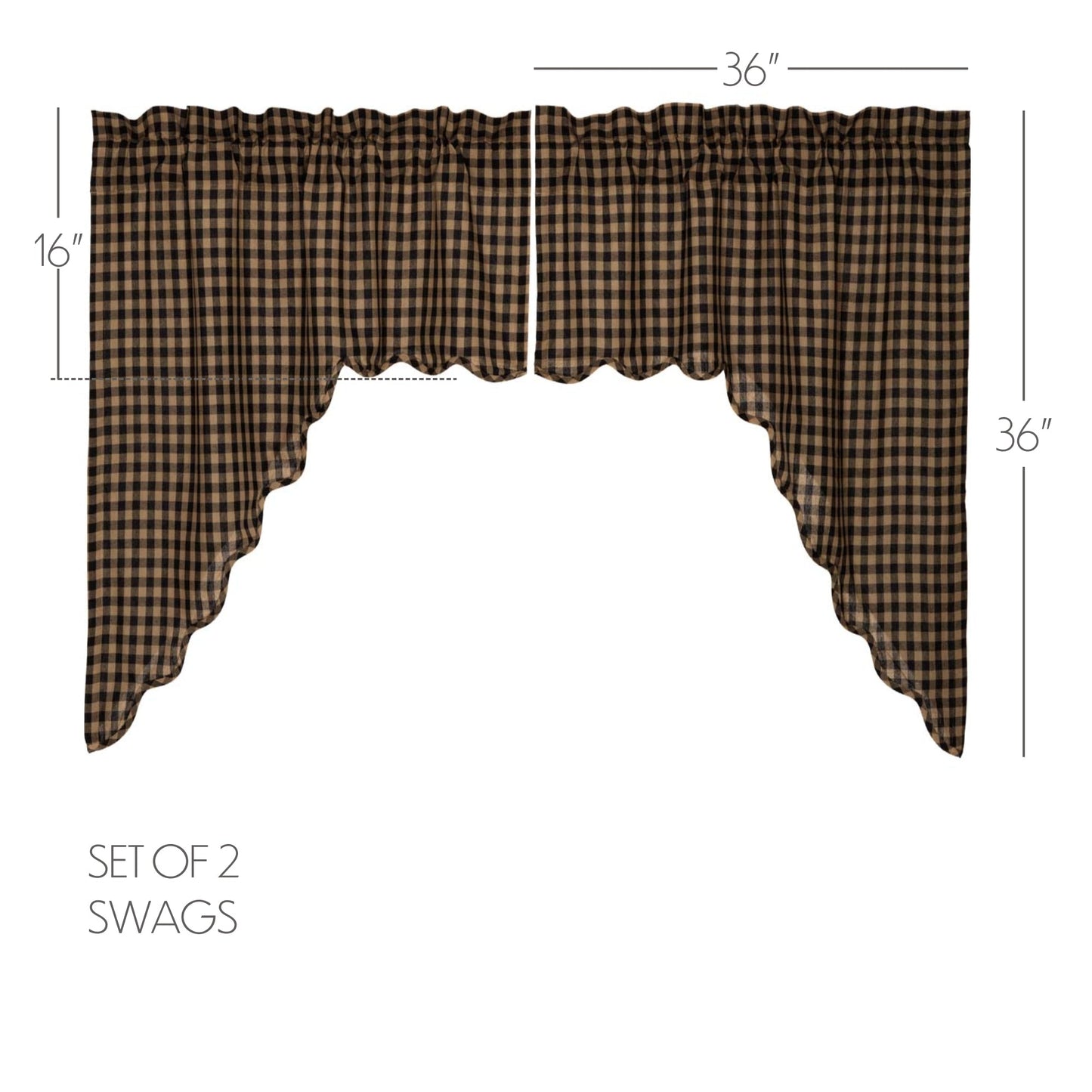 Black Check Scalloped Swag Set of 2 36x36x16
