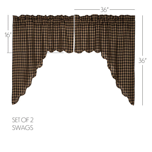 Black Check Scalloped Swag Set of 2 36x36x16