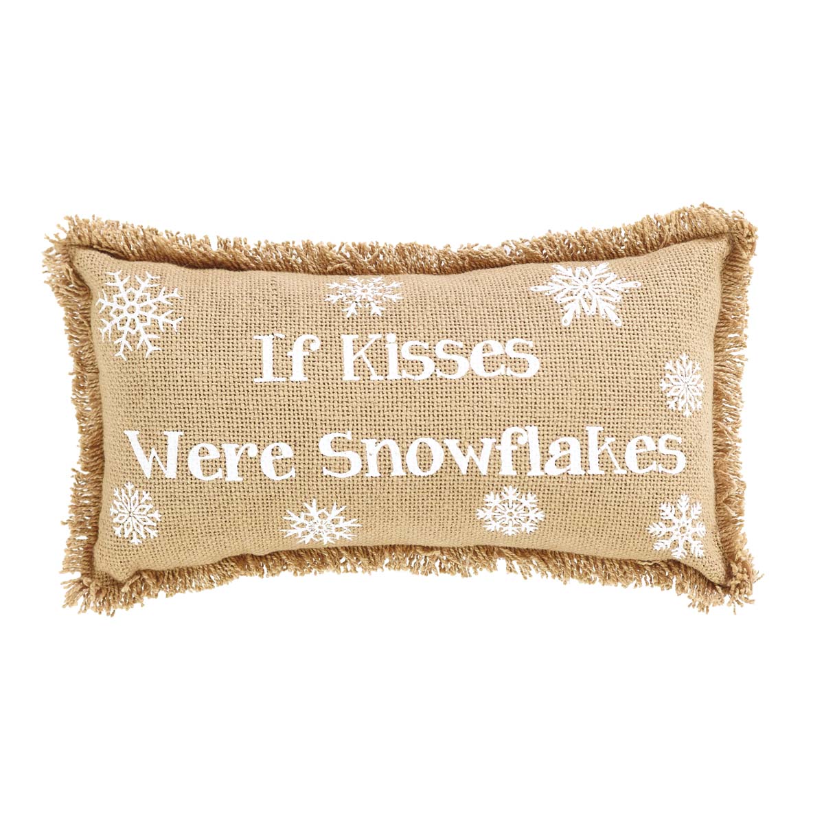 Snowflake Burlap Natural Pillow If Kisses..Snowflakes Set of 2 7x13