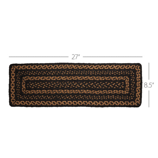 Black & Tan Jute Stair Tread Rect Latex 8.5x27