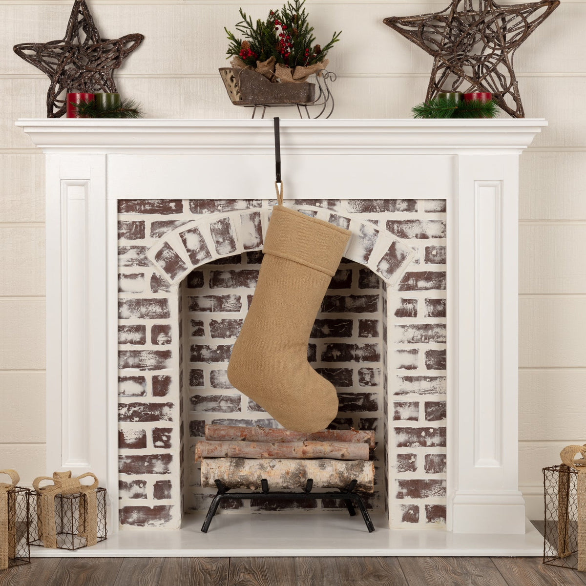 Festive Natural Burlap Stocking