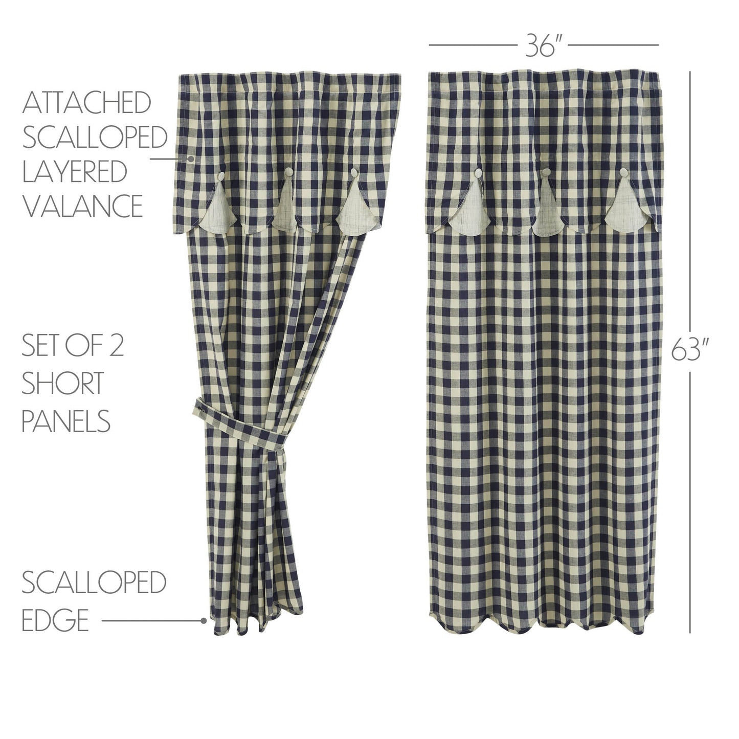 My Country Short Panel with Attached Scalloped Layered Valance Set of 2 63x36