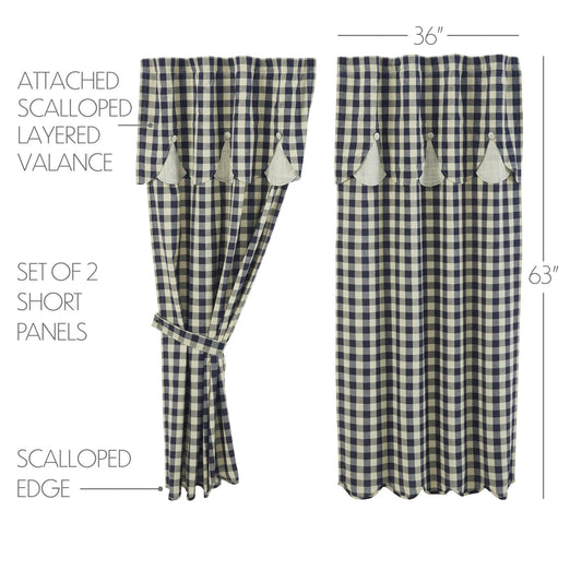 My Country Short Panel with Attached Scalloped Layered Valance Set of 2 63x36