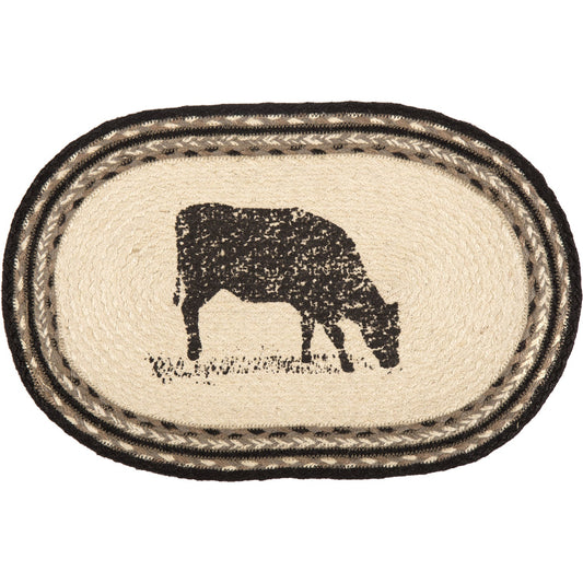 Sawyer Mill Charcoal Cow Jute Placemat Set of 6 12x18