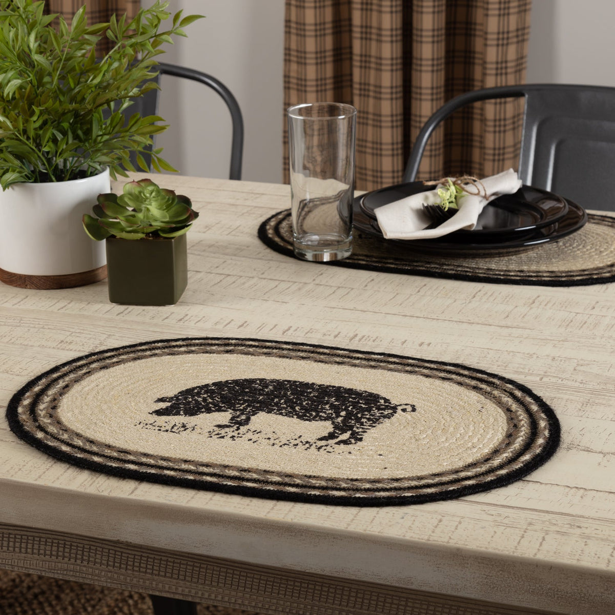 Sawyer Mill Charcoal Pig Jute Placemat Set of 6