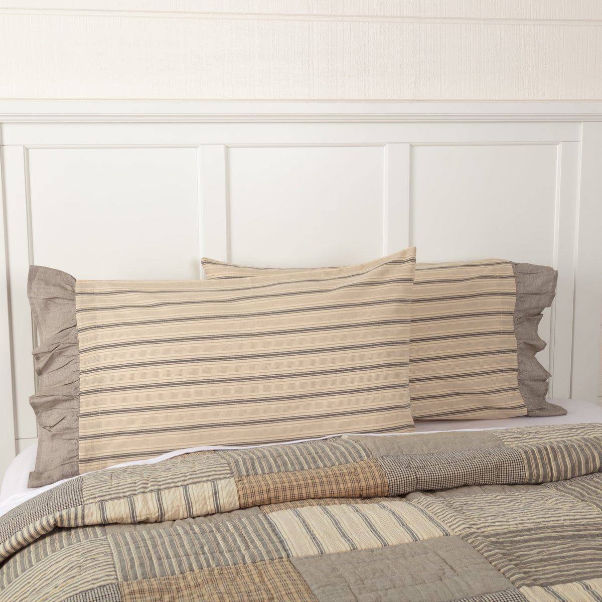 Sawyer Mill Charcoal Stripe Ruffled Standard Pillow Case Set of 2
