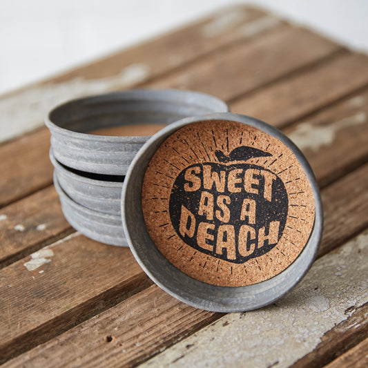 Set of Four Mason Jar Lid Coasters - Sweet As A Peach